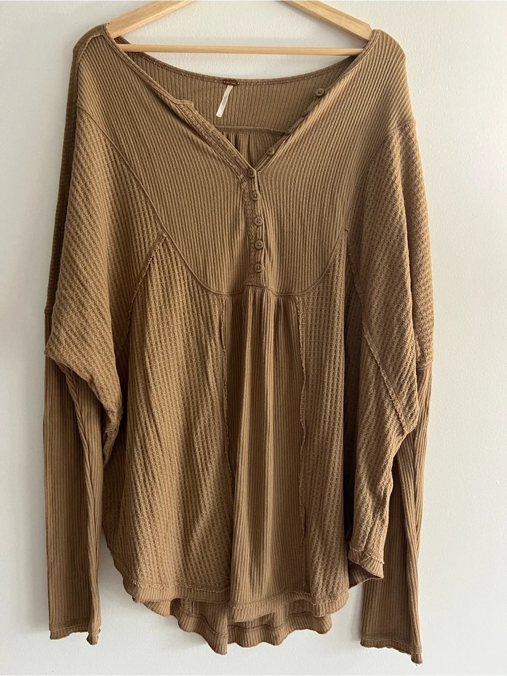 Free People Waffle Knit Thermal Henley Women’s long sleeve Top - Brown
